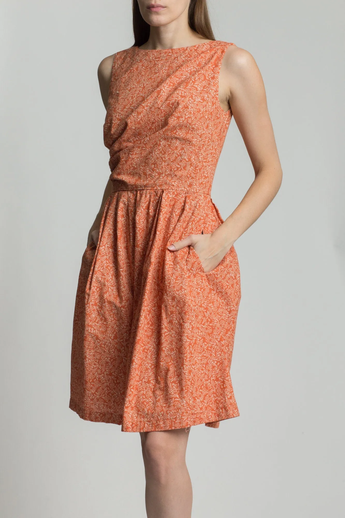 70s Orange Floral Mini Dress - Small