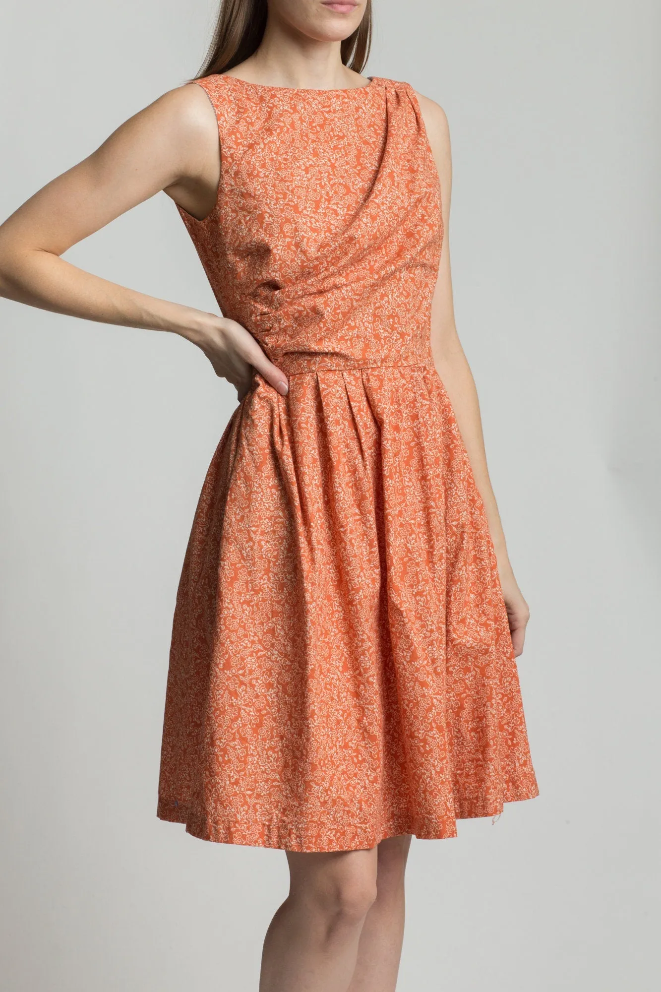 70s Orange Floral Mini Dress - Small