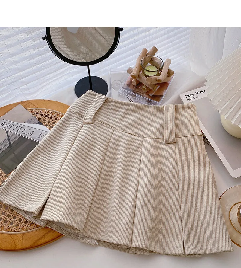 A-line pleated skirt high waist casual skirt  5370