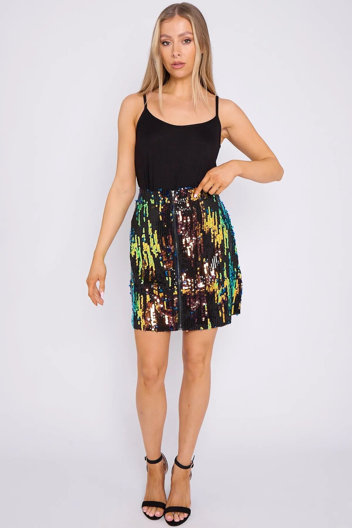 Aftershock London Skylar Multicolour Sequin Mini Skirt