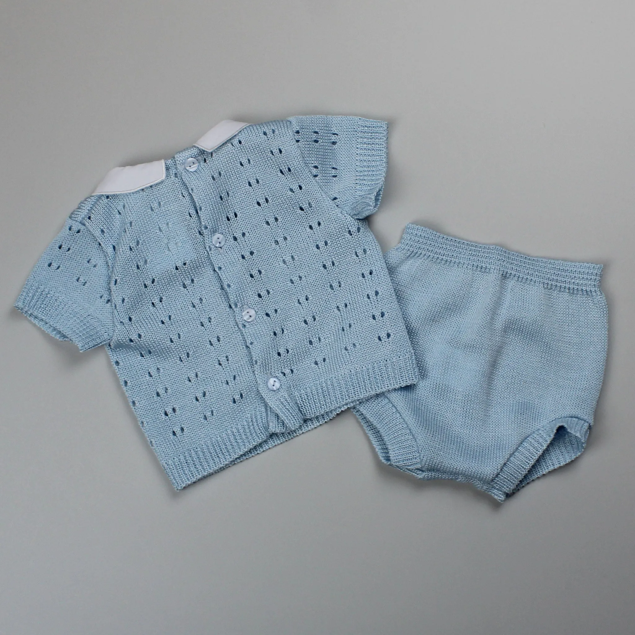 Baby Boy Knitted Shirt & Jam Pants Outfit - Blue