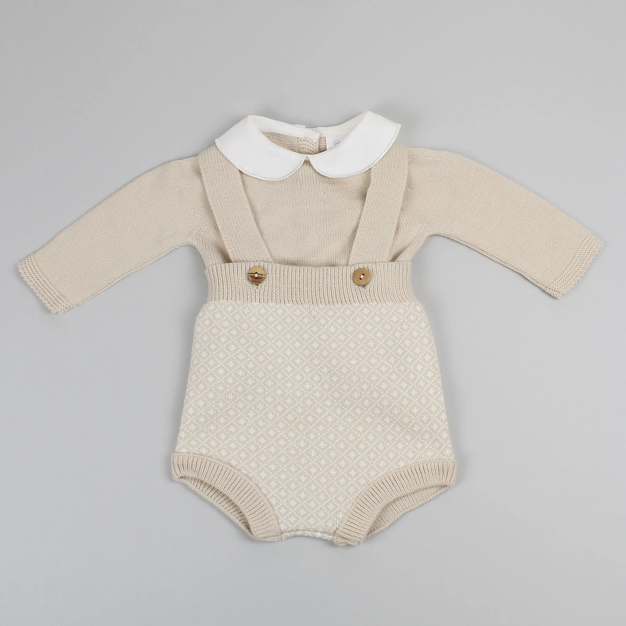 Baby Boys Beige Knitted Outfit - Jam Pants, Braces and Jumper