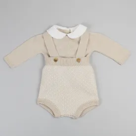 Baby Boys Beige Knitted Outfit - Jam Pants, Braces and Jumper