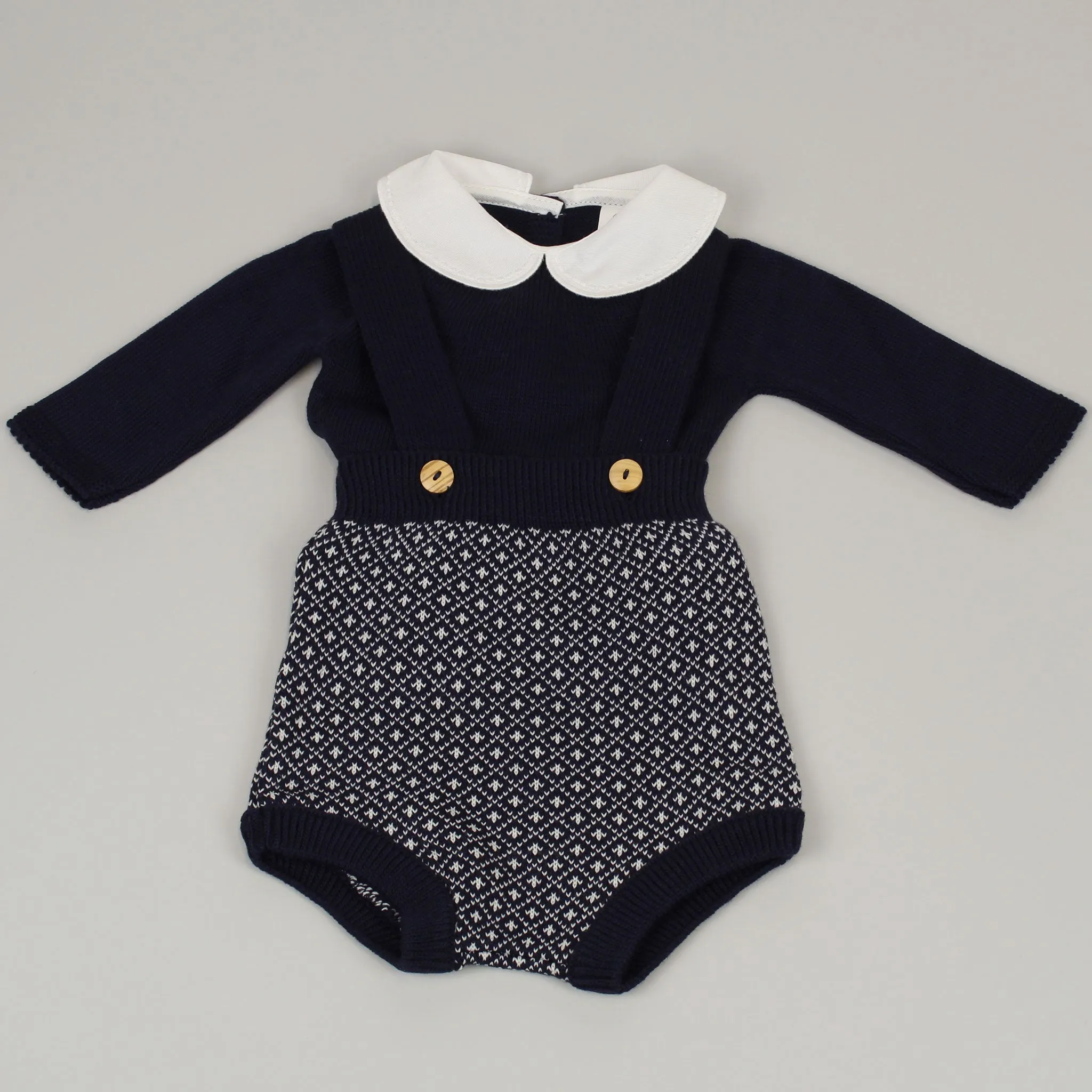 Baby Boys Navy Knitted Outfit - Jam Pants, Braces and Jumper