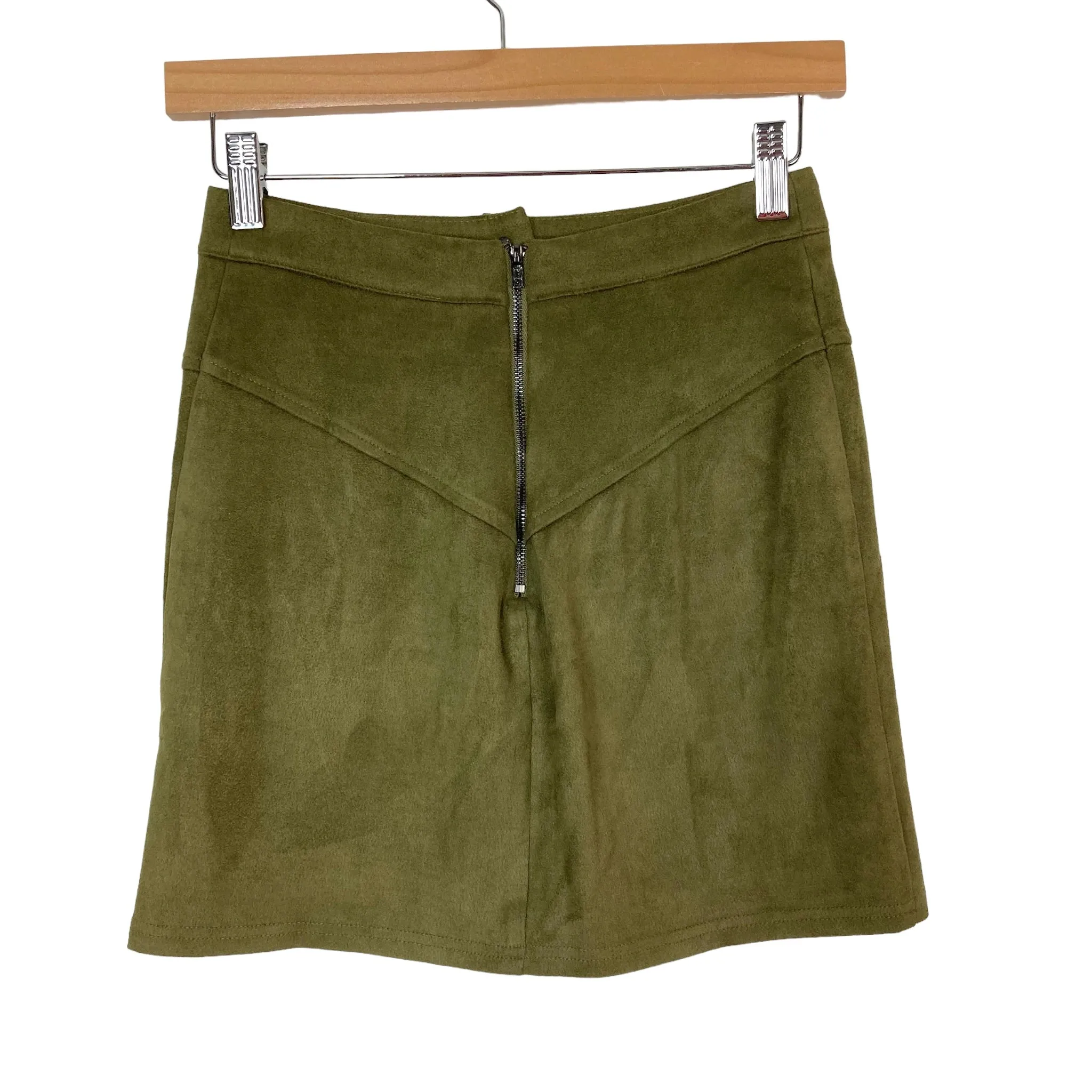 Blu Spero Olive Faux Suede Snap Front Mini Skirt- Size S (sold out online)