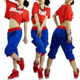 Blue & Red Accent Hip Hop Dance Loose Harem Pants