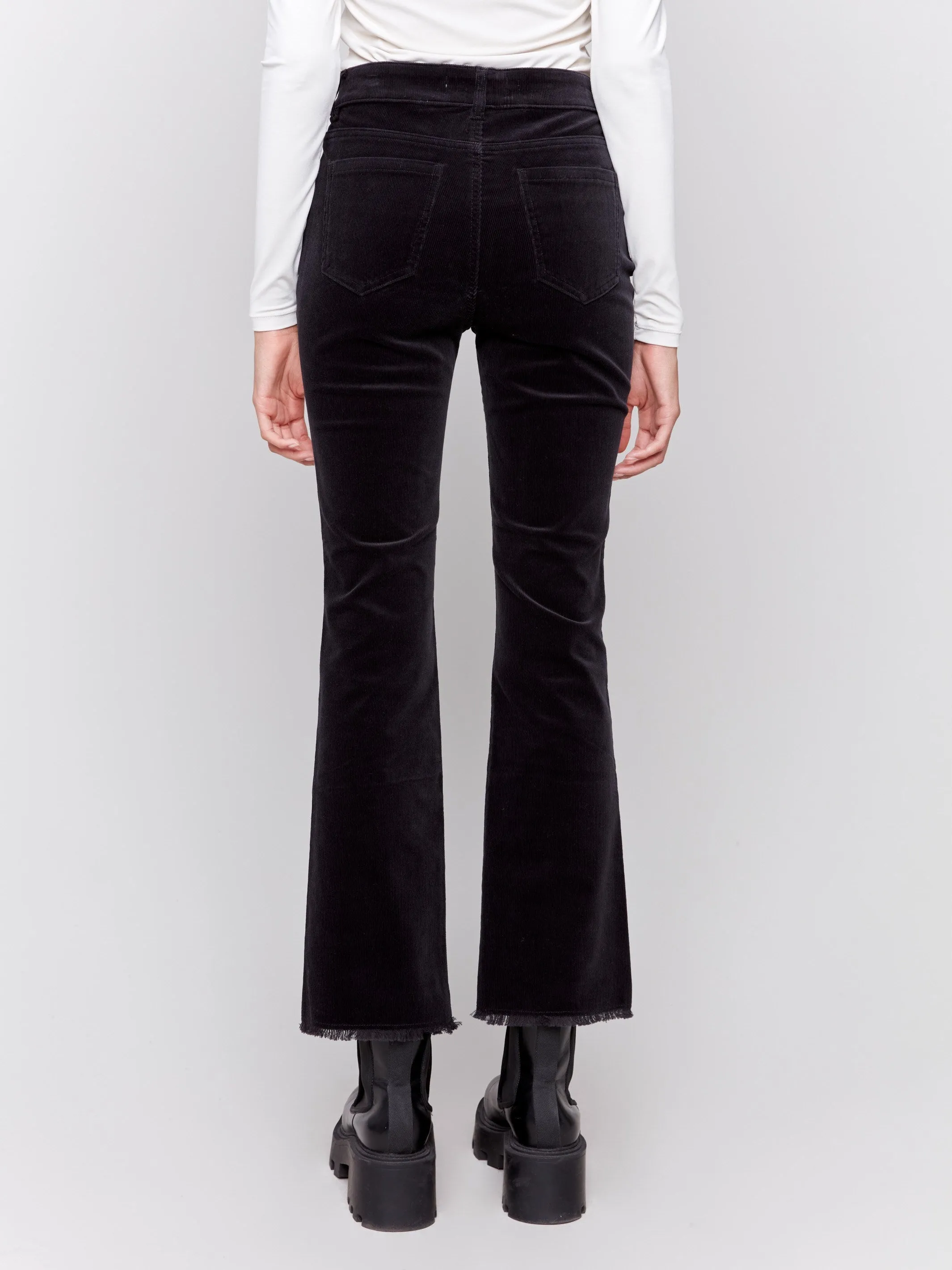 Bootcut Corduroy Pants with Asymmetrical Hem - Black