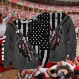 Bull Riding America Black Flag Pattern 3D Sweatshirt Zip Hoodie Bomber Shirt