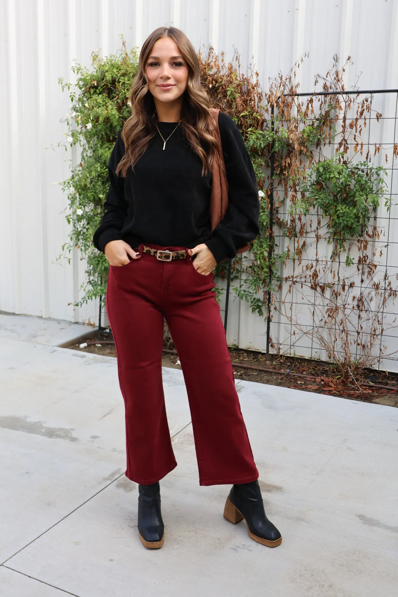 Burgundy Cropped Jeans