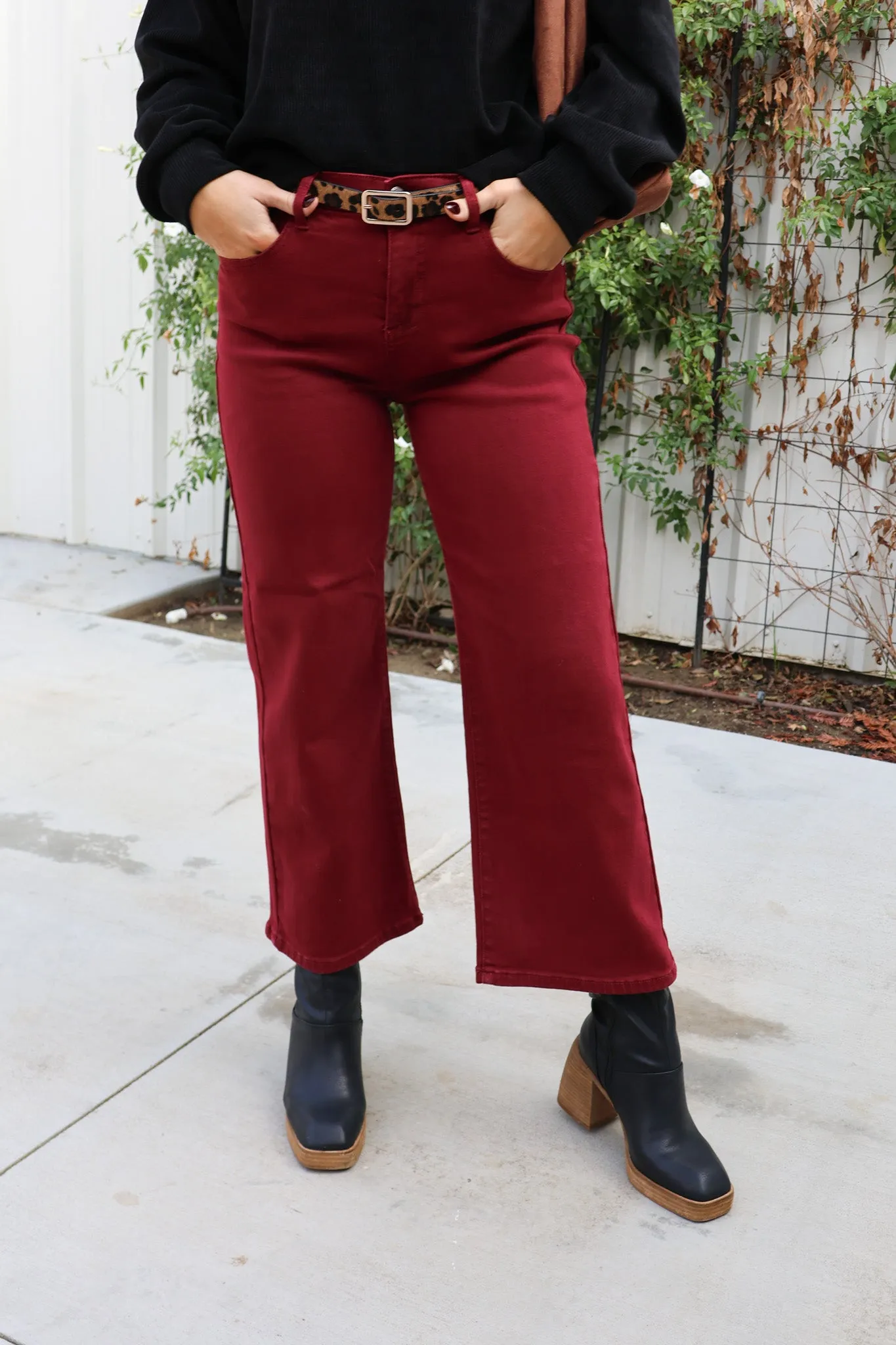 Burgundy Cropped Jeans