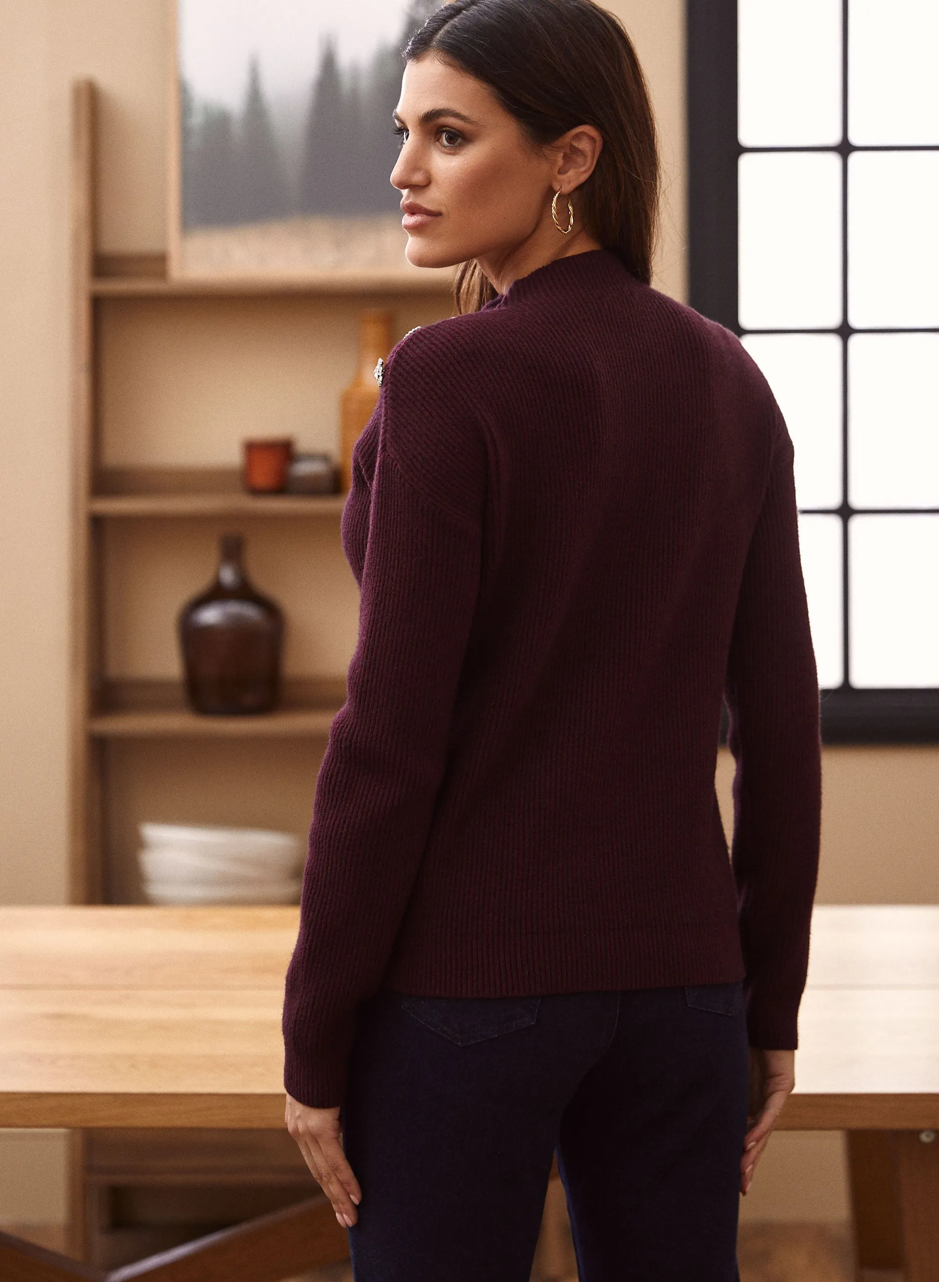 Button Detail Mock Neck Sweater