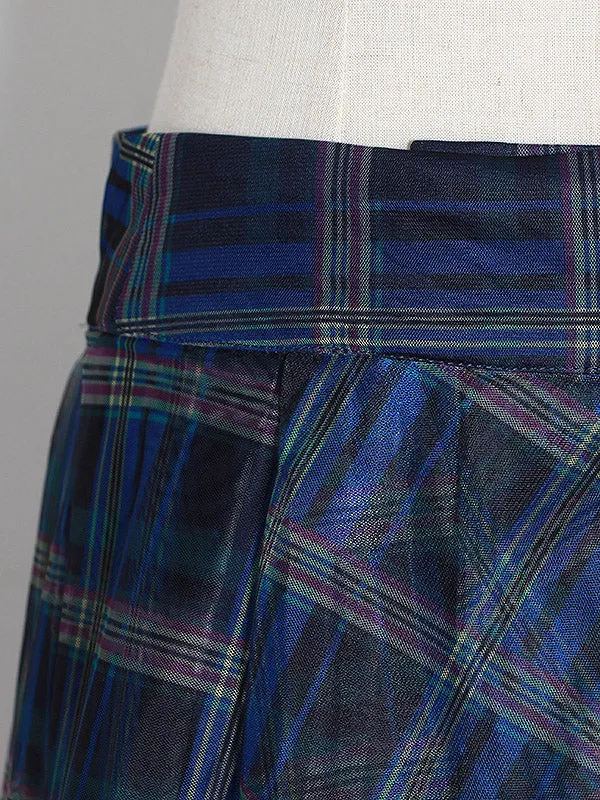 Buttoned Mesh Plaid A-Line High Waisted Skirts Bottoms