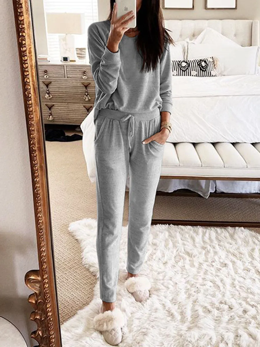 Casual Loose Long Sleeve Top Pants Knitted Suit