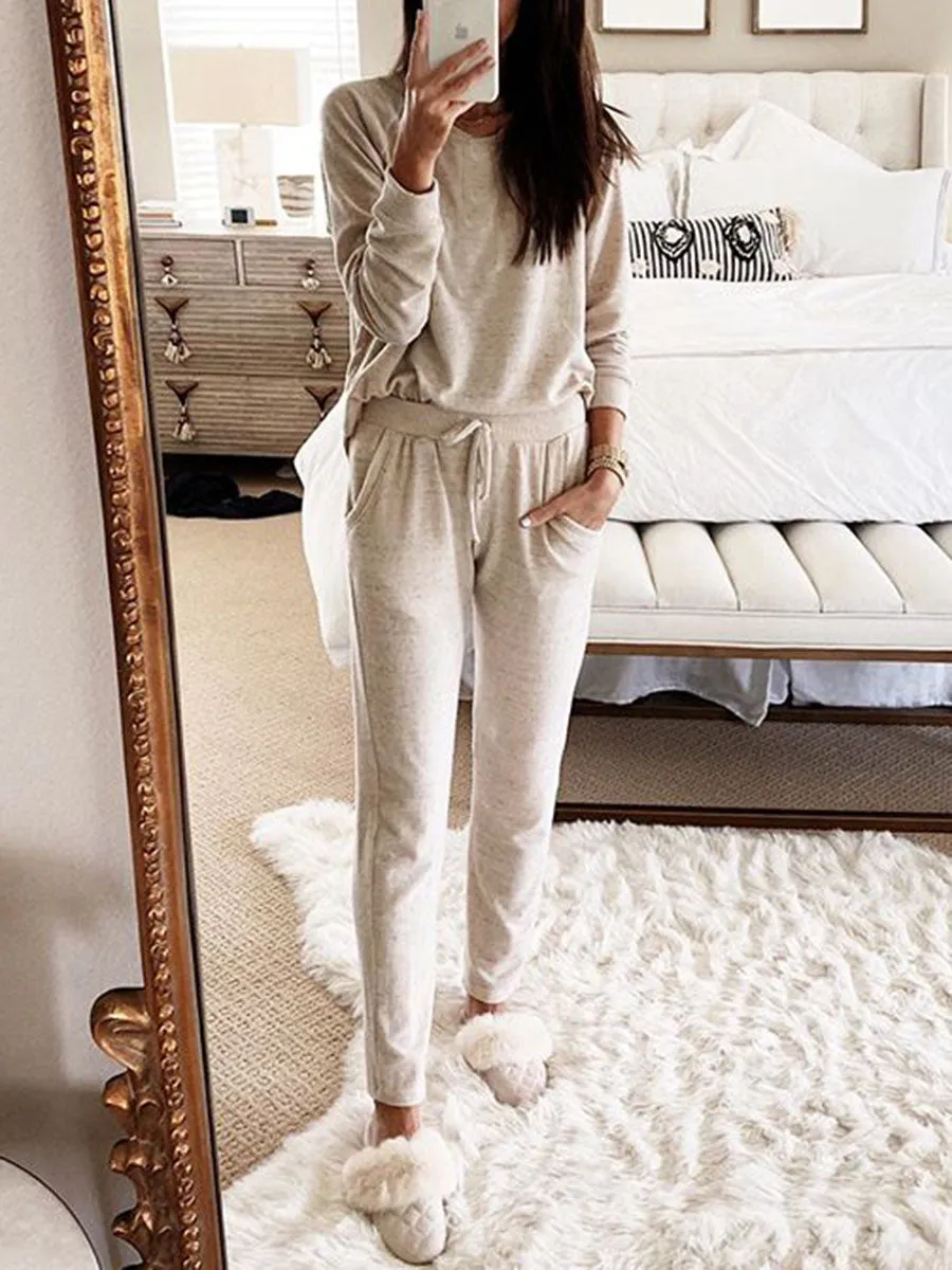 Casual Loose Long Sleeve Top Pants Knitted Suit