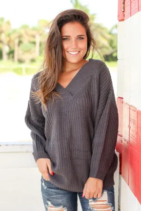 Charcoal Knit Sweater with Long Sleeves