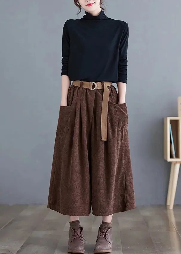 Chocolate Corduroy Wide Leg Pants Oversized Fall LY8636