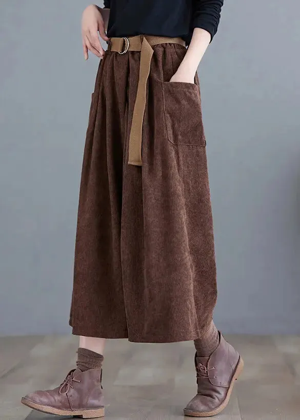 Chocolate Corduroy Wide Leg Pants Oversized Fall LY8636