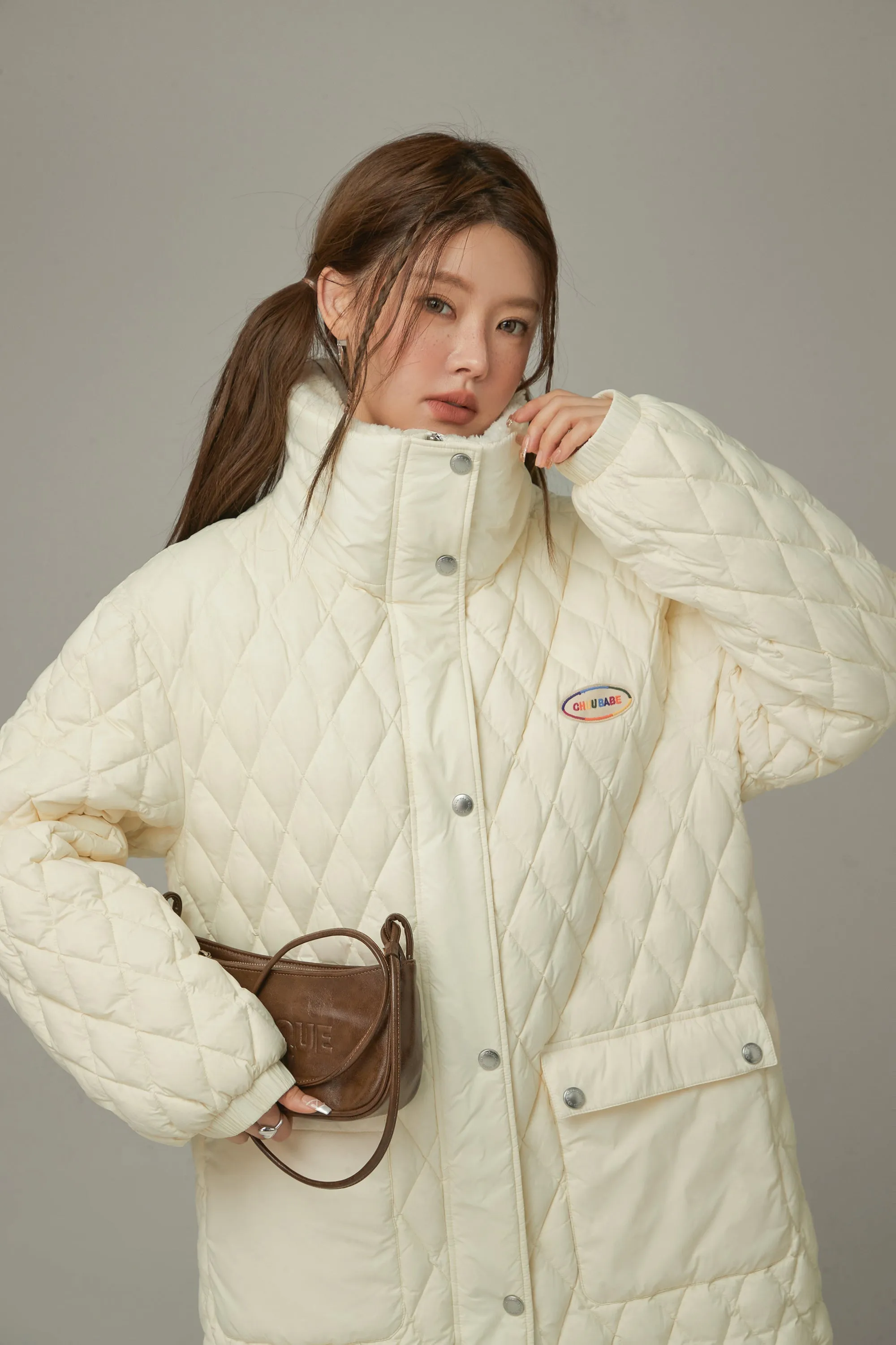 Collar Quilted Padded Long Coat