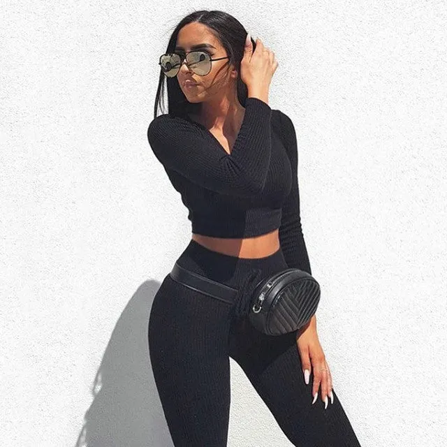 Comfy 2 piece knitted pants crop top set