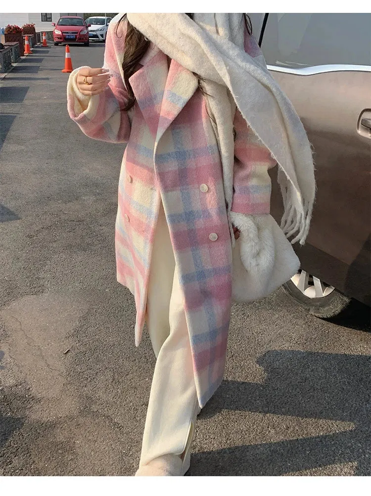 Cozy And Long Woollen Rainbow Colored Coat