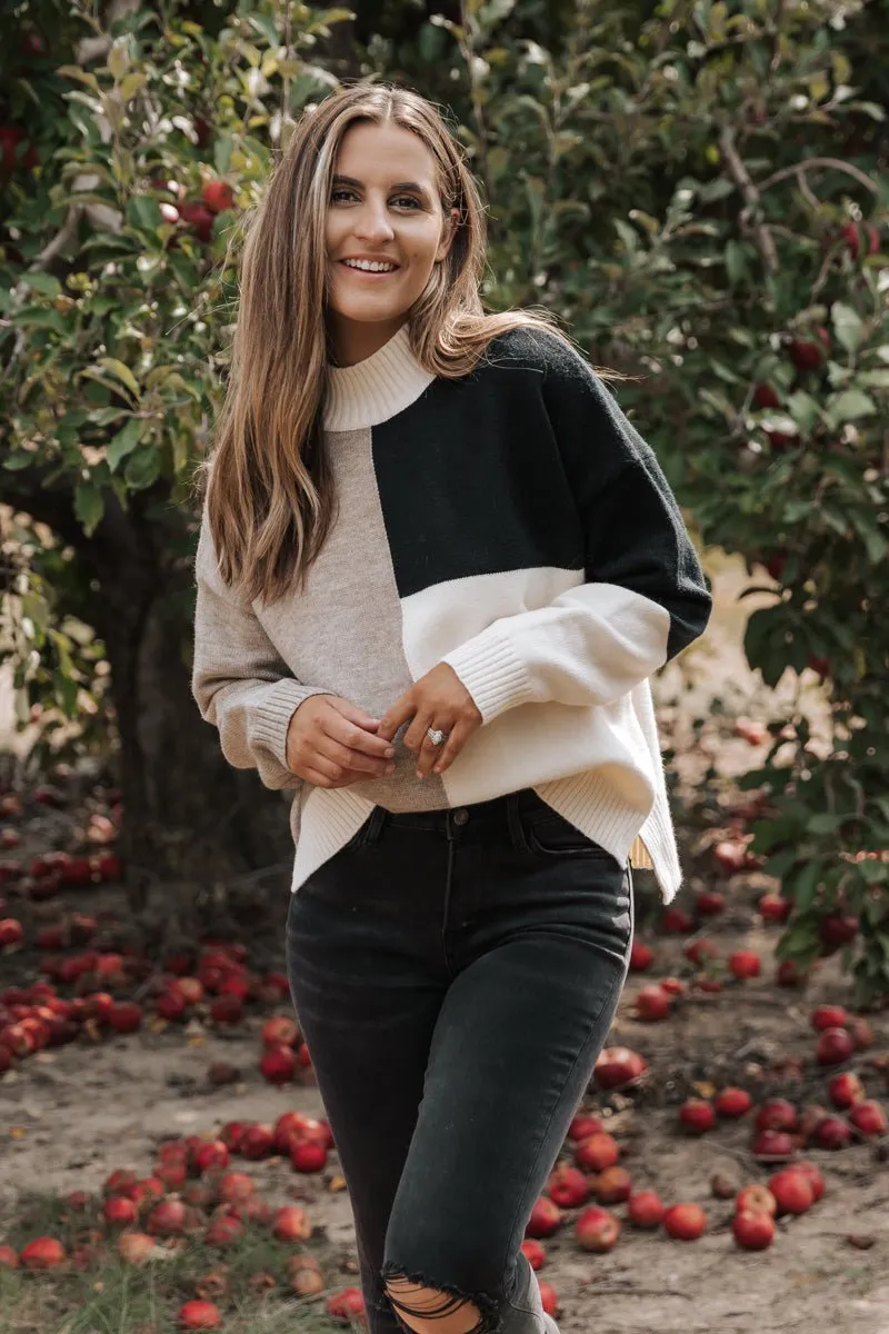 Cream Color Block Turtleneck Sweater - FINAL SALE