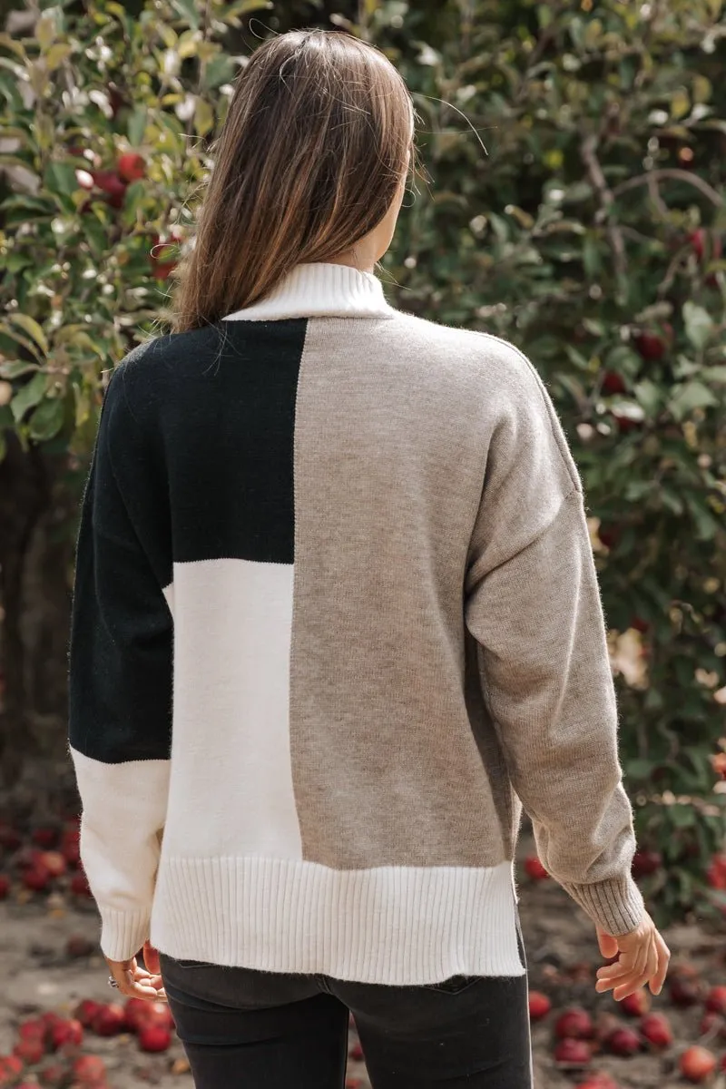 Cream Color Block Turtleneck Sweater - FINAL SALE