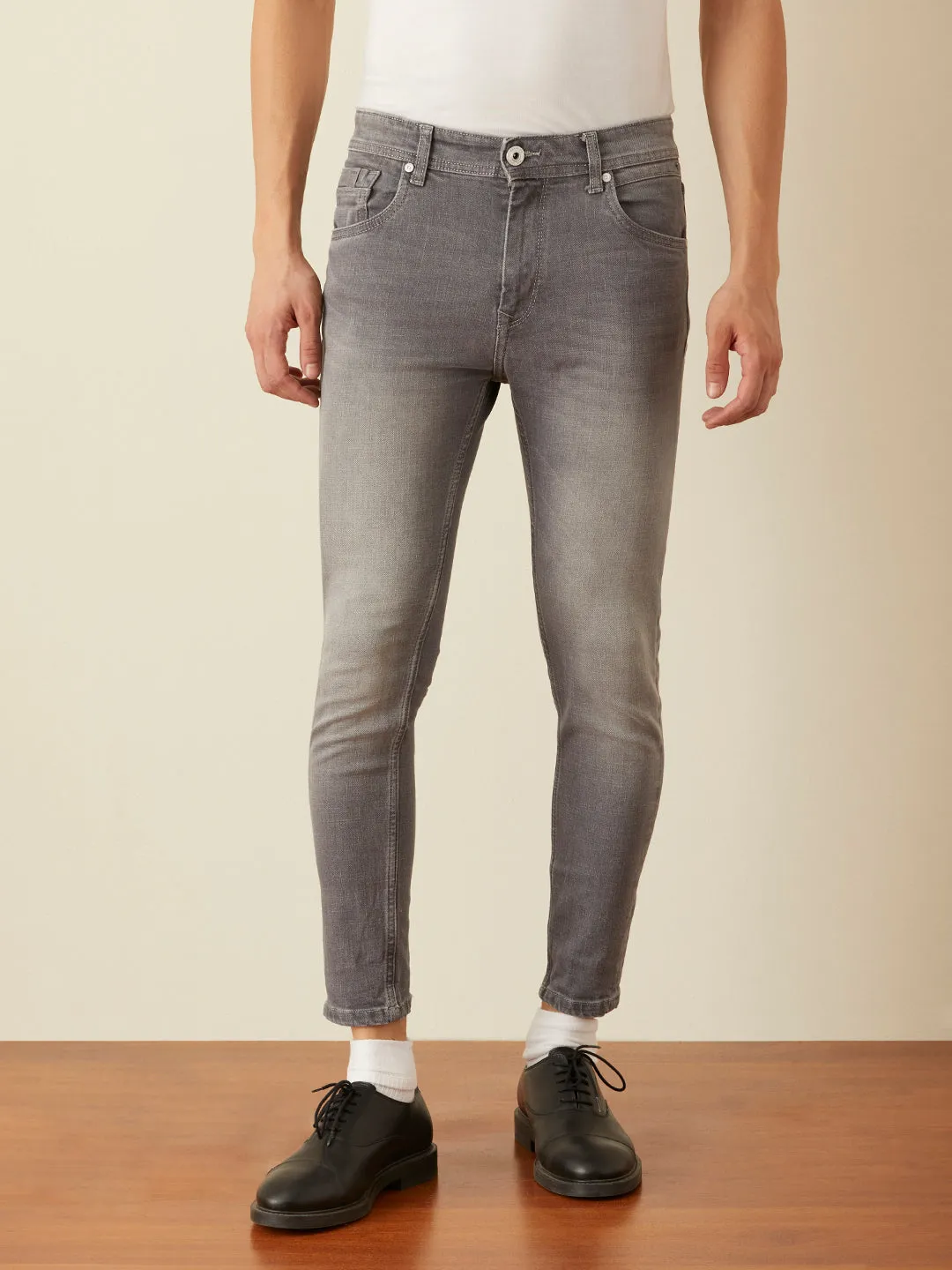 Crop Fit Mid Grey Plain Jeans