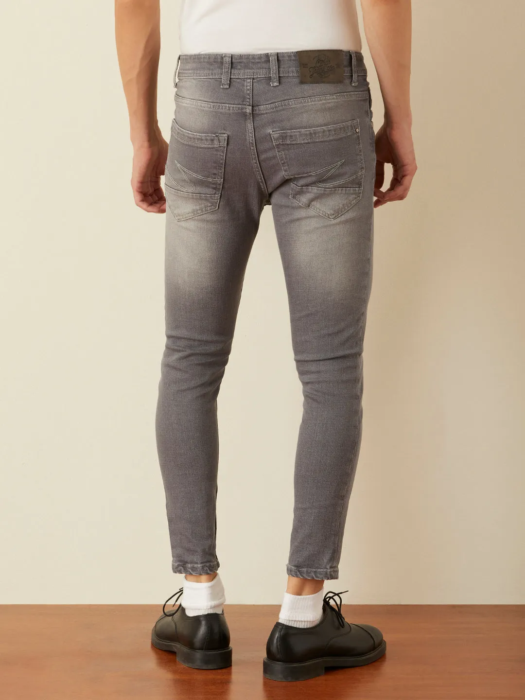 Crop Fit Mid Grey Plain Jeans