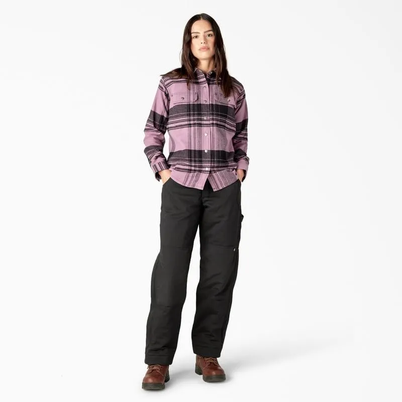 Dickies Womens DuraTech Renegade Flannel Shirt, Grapeade Windowpane Plade, S