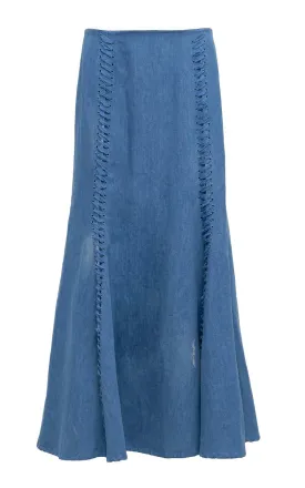 Dion Laces Maxi Skirt in Light Blue Recycled Cotton Linen Denim