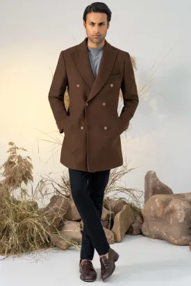 DOUBLE BREASTED LONG COAT DARK BROWN