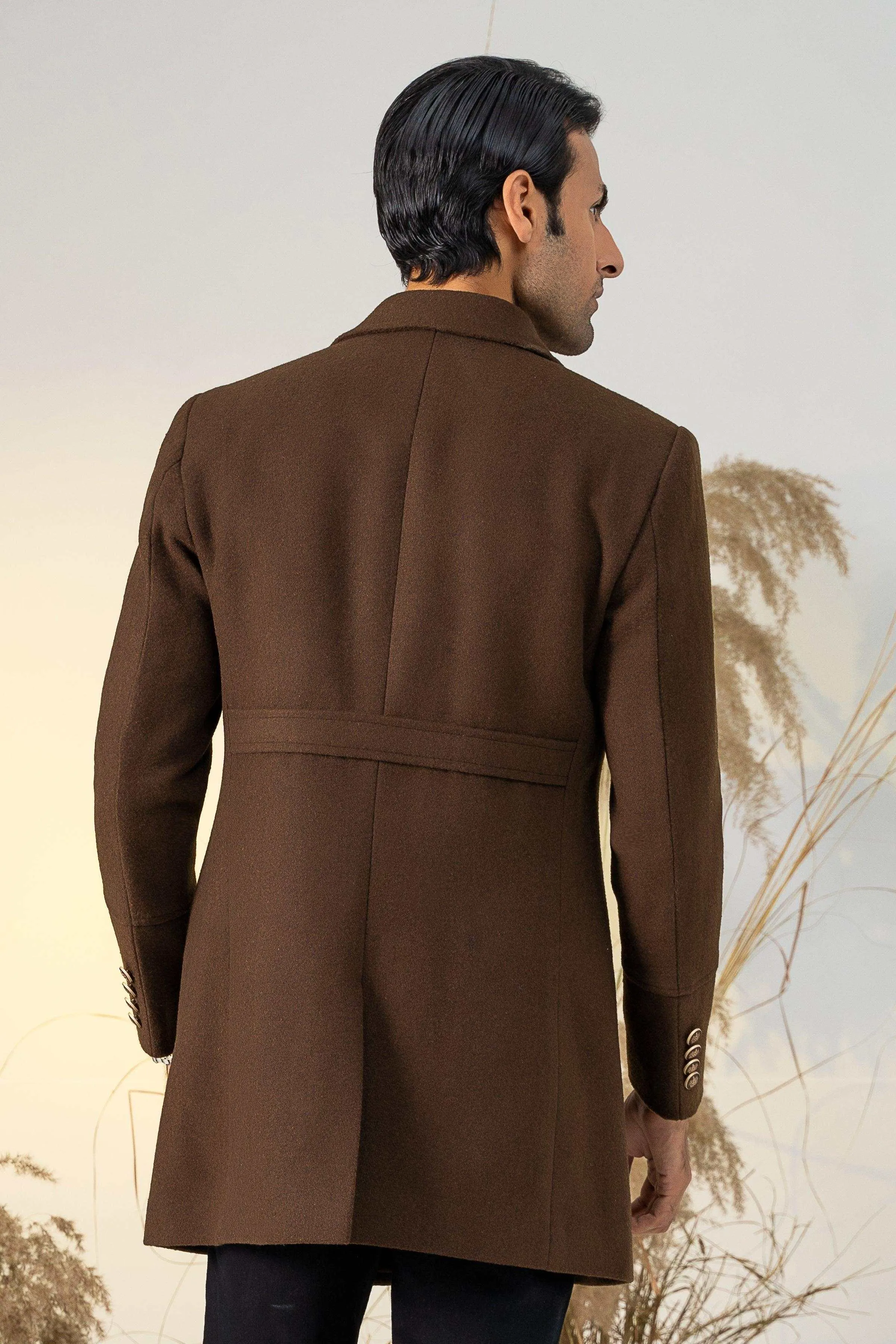 DOUBLE BREASTED LONG COAT DARK BROWN