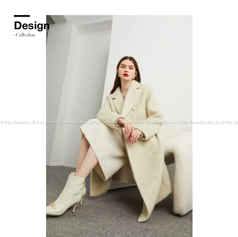 DPLAY's  beige oatmeal winter double-breasted long wool coat- Kida