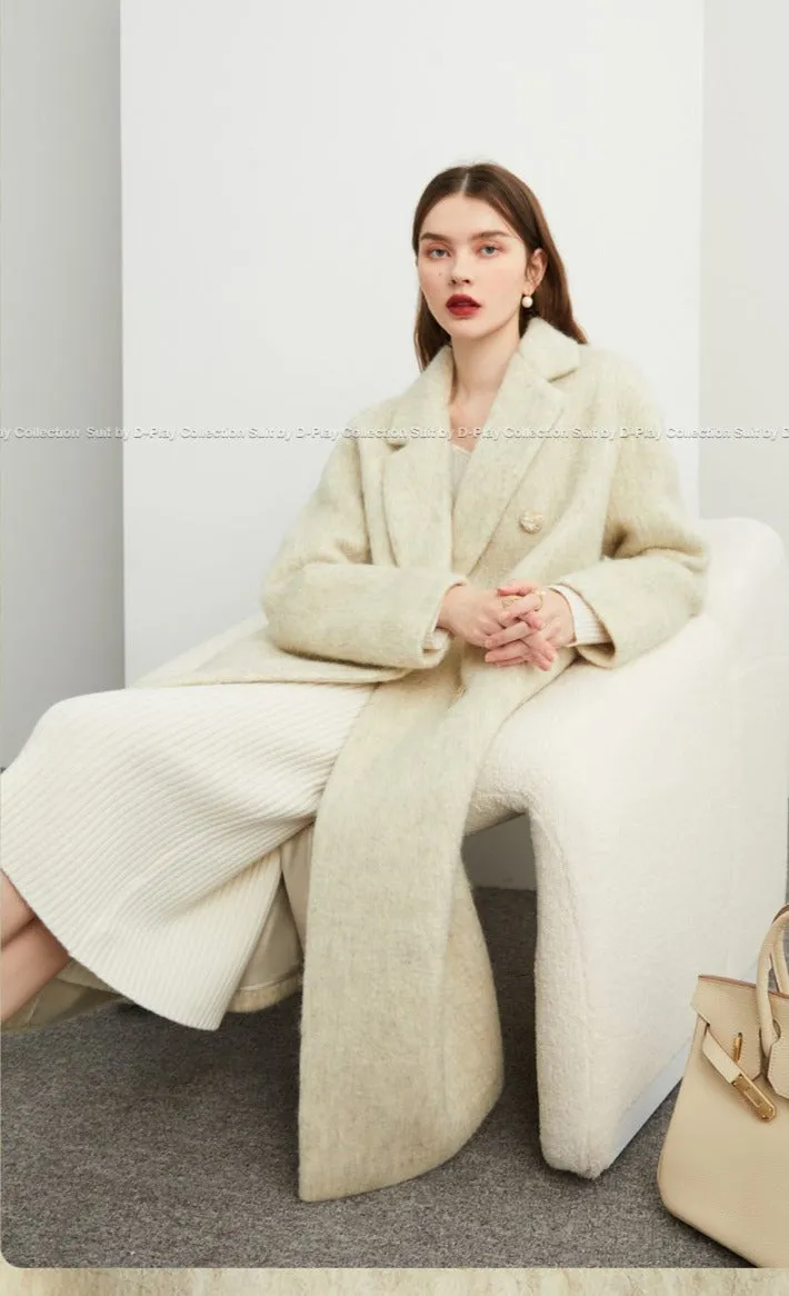 DPLAY's  beige oatmeal winter double-breasted long wool coat- Kida