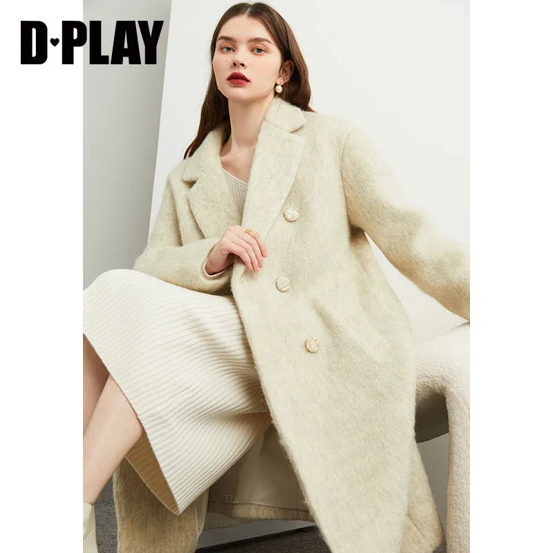 DPLAY's  beige oatmeal winter double-breasted long wool coat- Kida