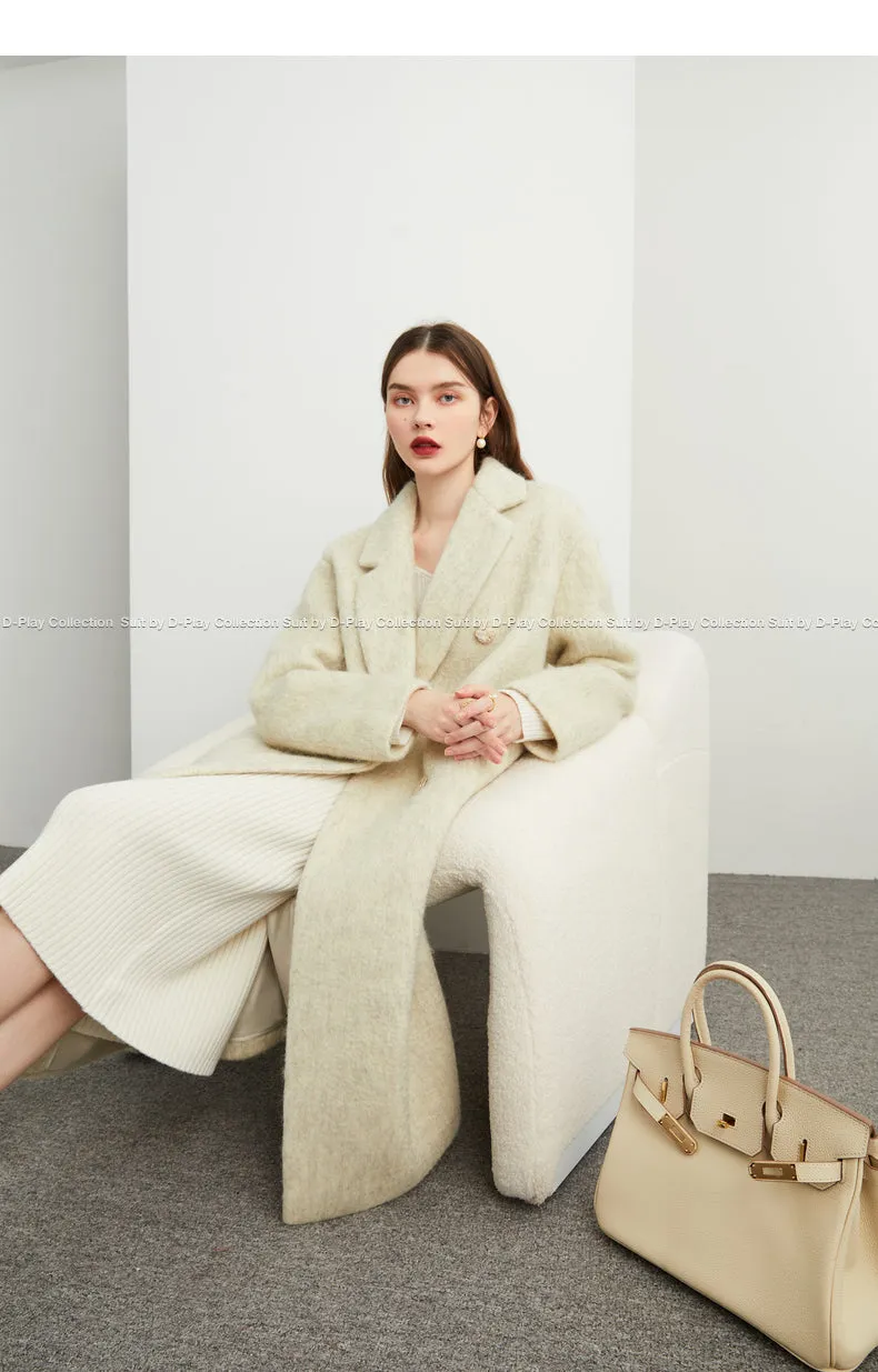 DPLAY's  beige oatmeal winter double-breasted long wool coat- Kida