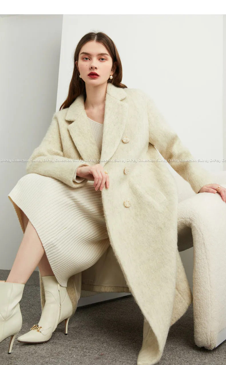 DPLAY's  beige oatmeal winter double-breasted long wool coat- Kida