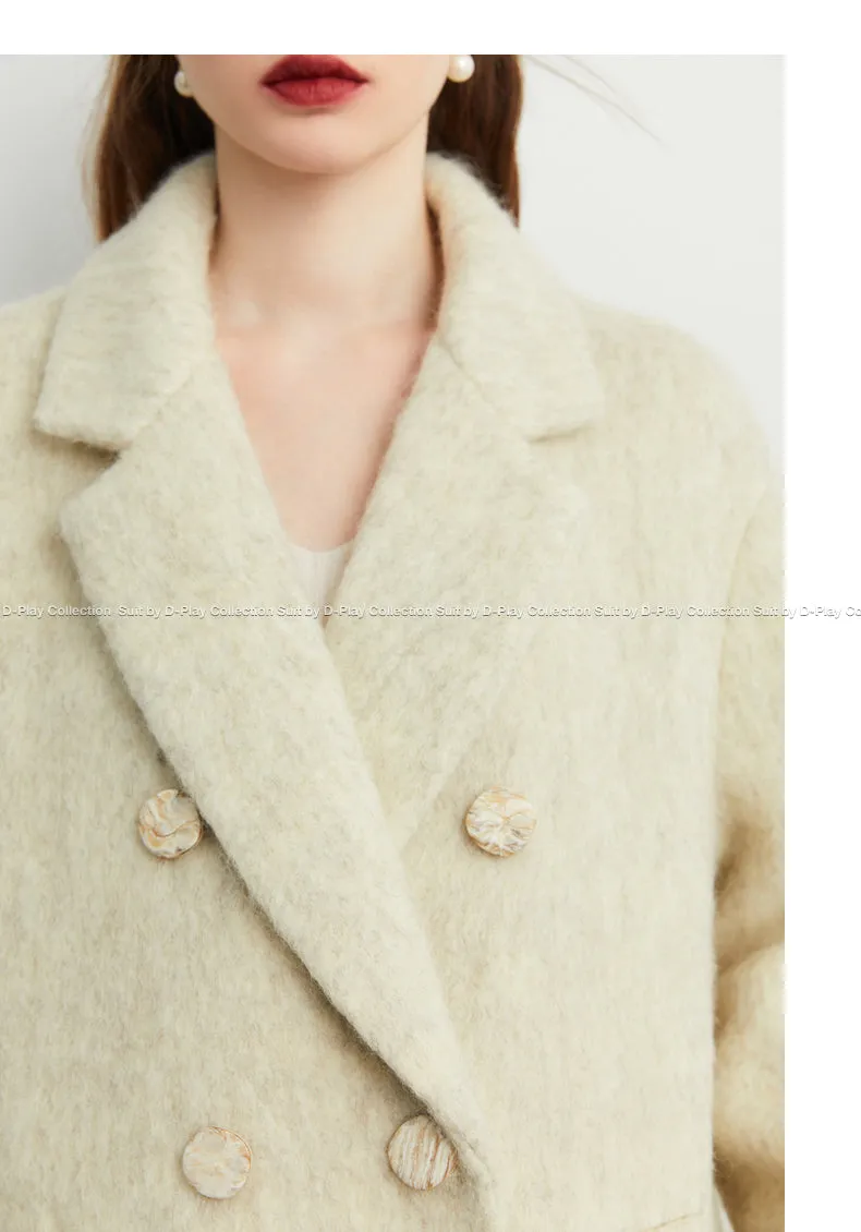 DPLAY's  beige oatmeal winter double-breasted long wool coat- Kida