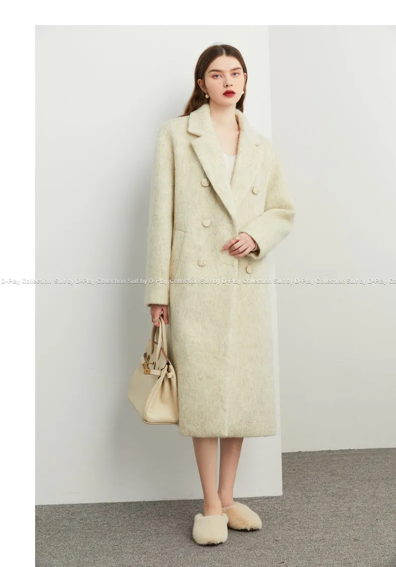 DPLAY's  beige oatmeal winter double-breasted long wool coat- Kida