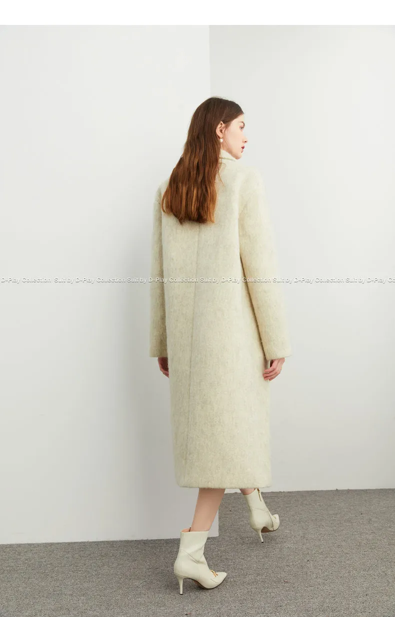 DPLAY's  beige oatmeal winter double-breasted long wool coat- Kida