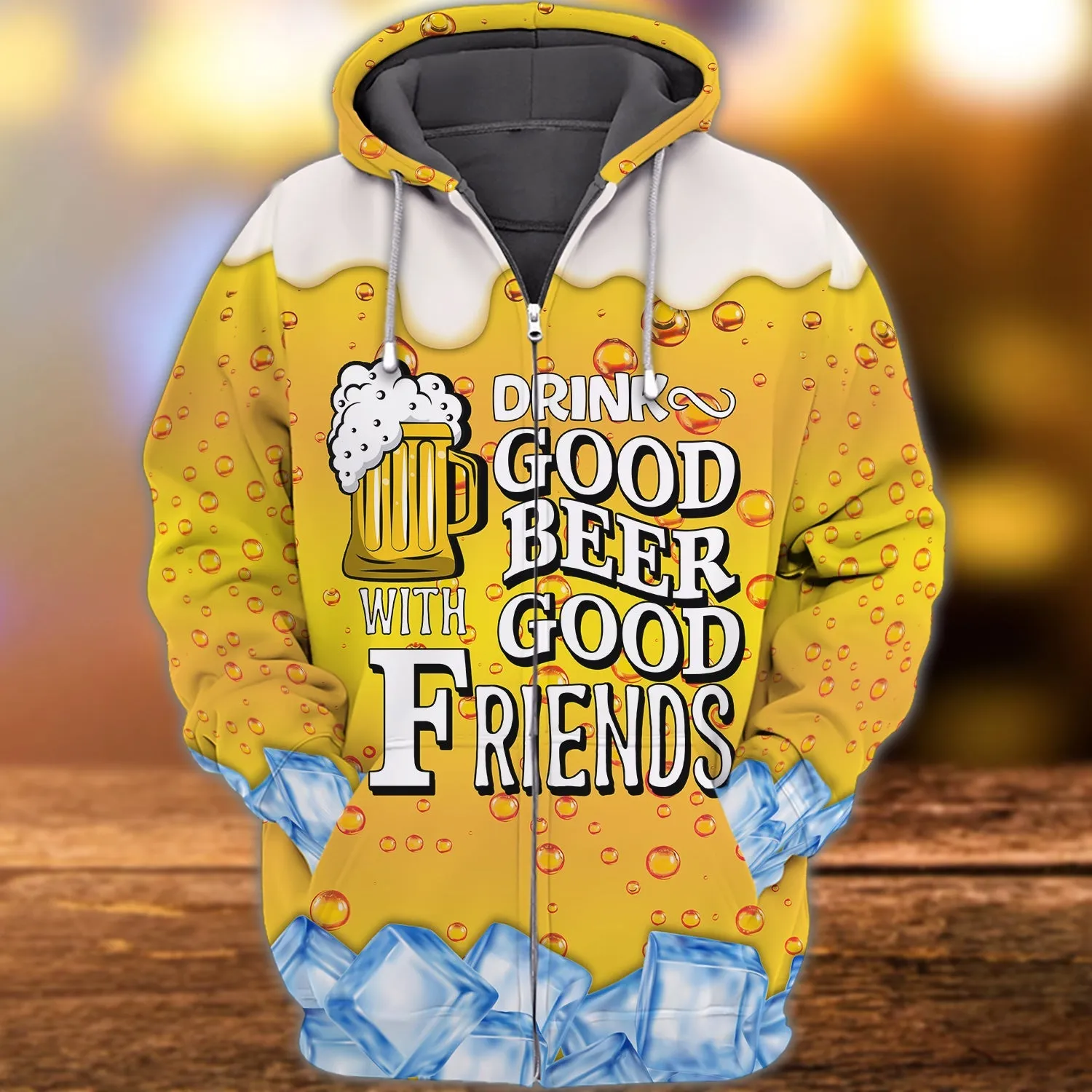 Drink Good Beer Good Friends 3D Full Printed Sweatshirt Hoodie Bomber, Gift for Beer Lovers Christmas