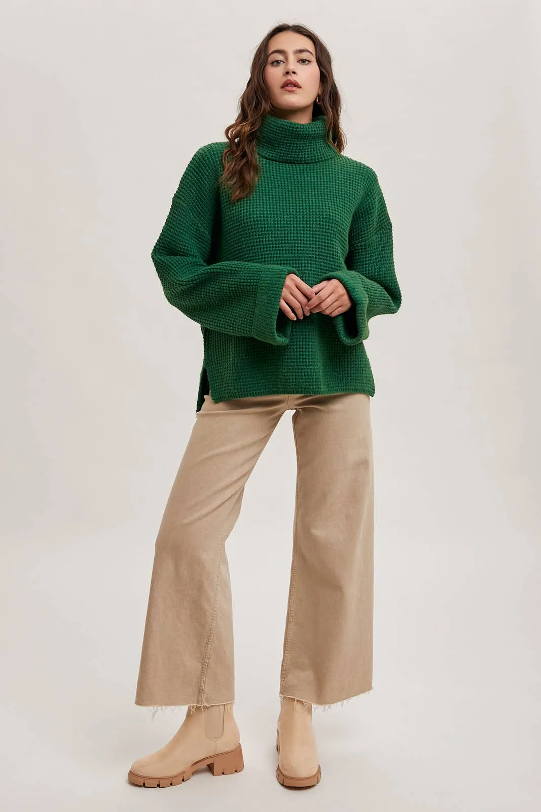 Emerald Oversized Turtleneck Knot Sweater