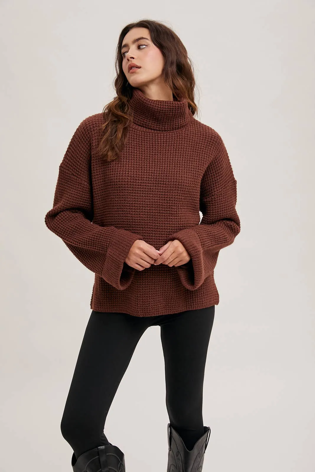 Emerald Oversized Turtleneck Knot Sweater