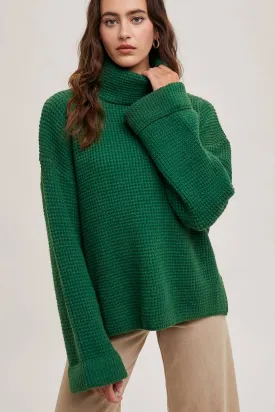 Emerald Oversized Turtleneck Knot Sweater