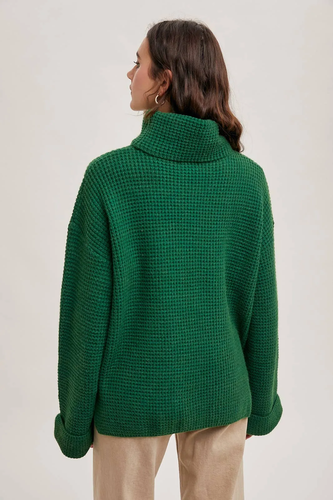 Emerald Oversized Turtleneck Knot Sweater