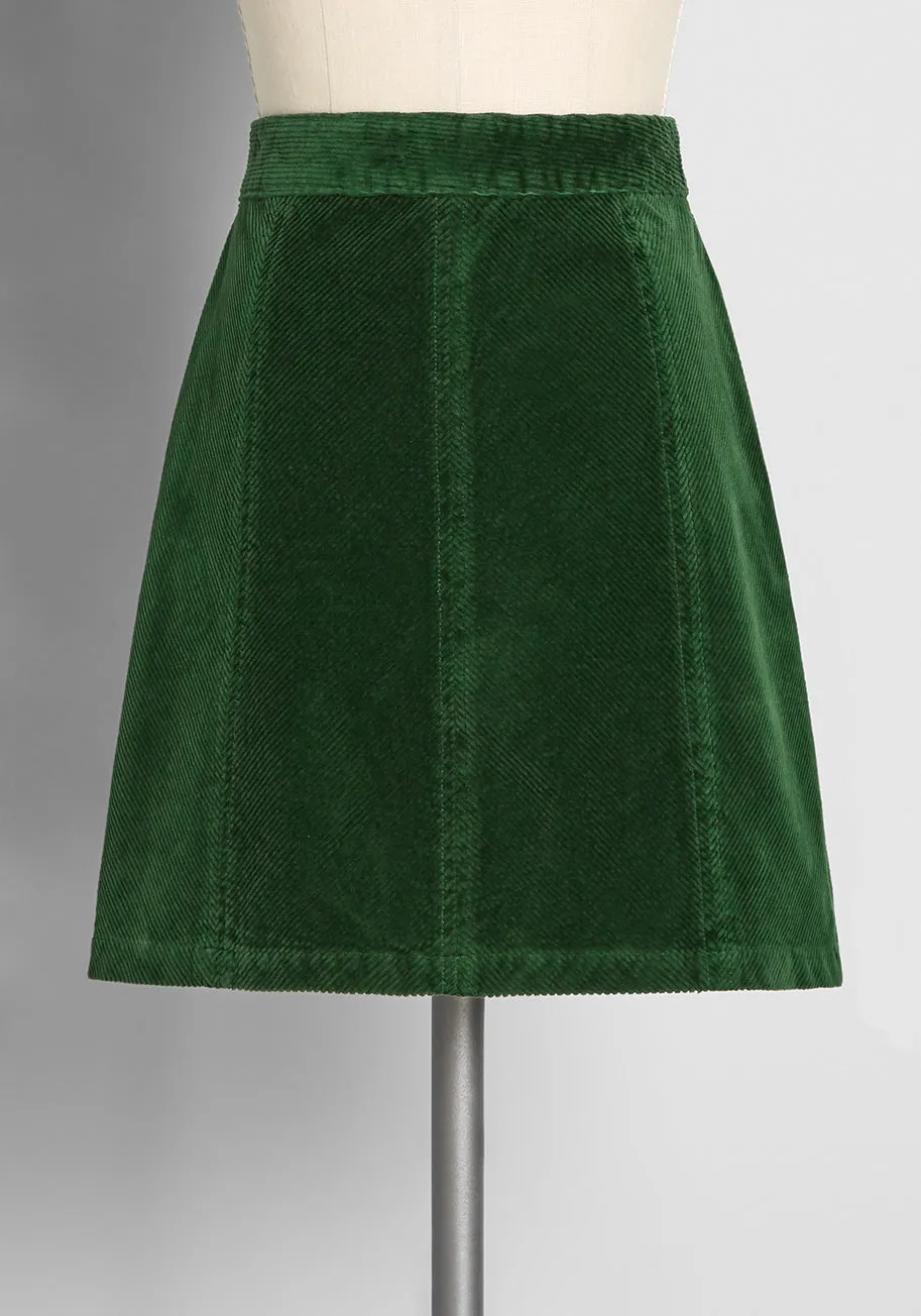 Ephemeral Emerald Corduroy Mini Skirt