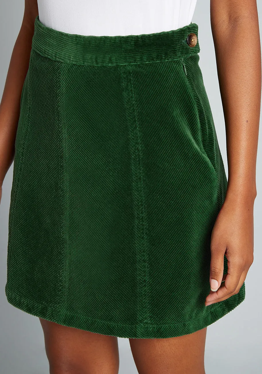 Ephemeral Emerald Corduroy Mini Skirt