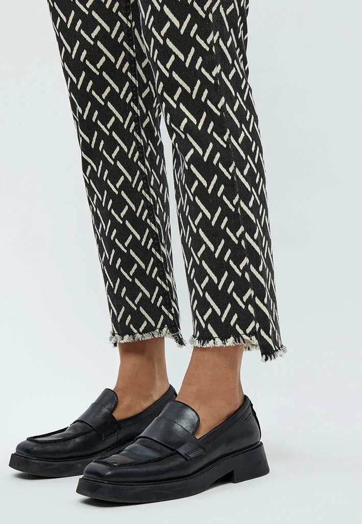 Fione Printed MW Cropped Jeans - Black Print