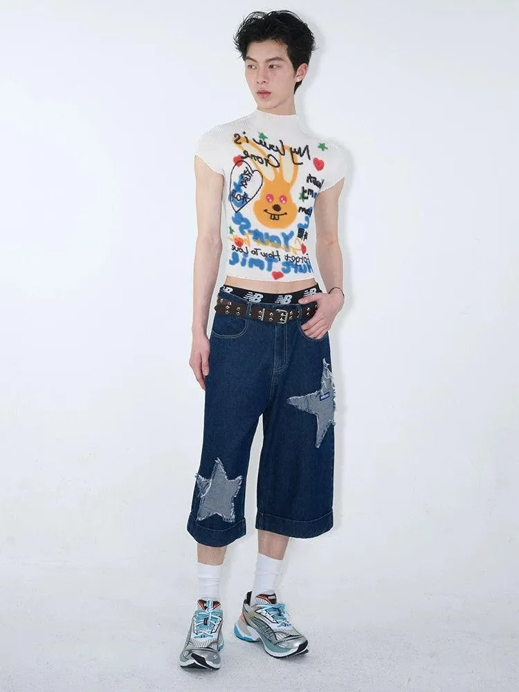 Graphic Print Cropped T-Shirt With Abstract Art Design