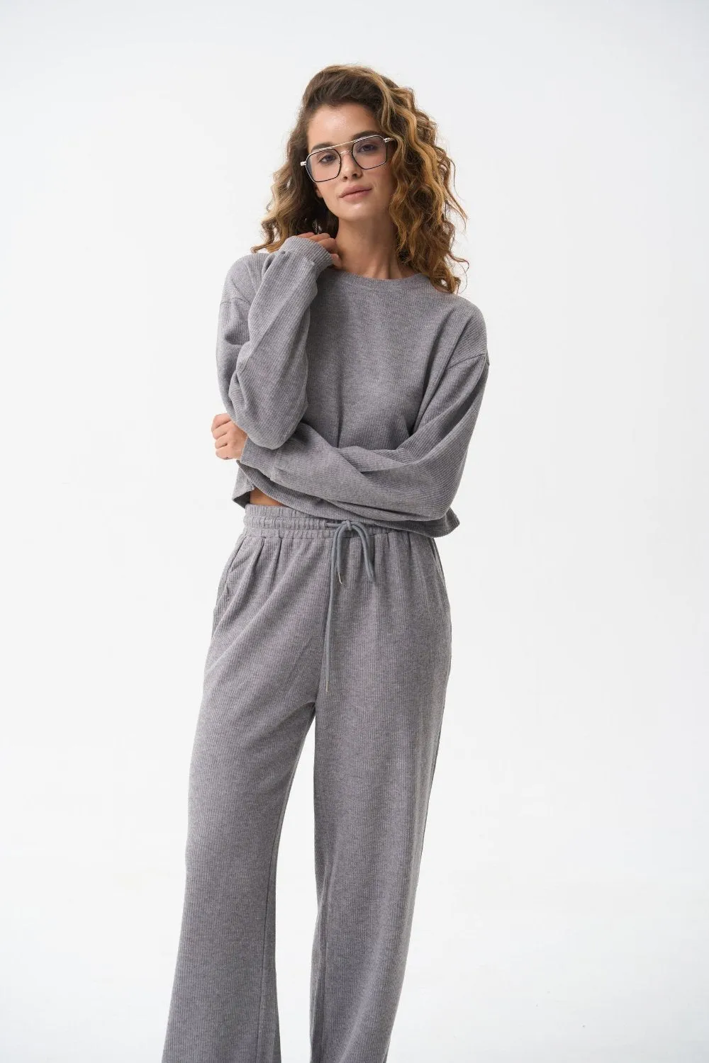 Grey Knitted Streight Leg Pants